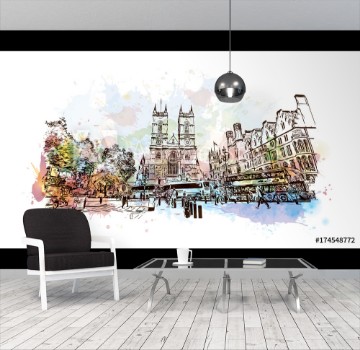 Picture of Watercolor sketch of Westminster Abbey London UK United Kingdom England in vector illustration